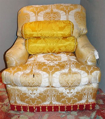 Lot 184 - Yellow Silk Damask Upholstered Armchair With...