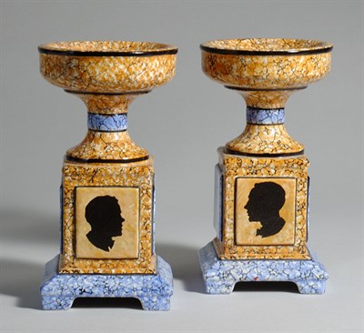 Lot 283 - Pair of Glazed Pottery Tazzas Each decorated...