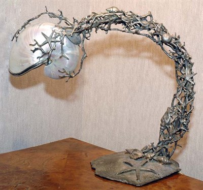 Lot 146 - Silver Plate Mounted Nautilus Shell Lamp...