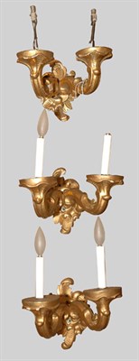 Lot 190 - Set of Three Rococo Style Gilt-Wood Two-Light...
