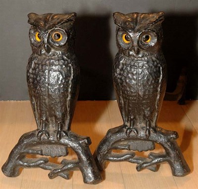 Lot 484 - Pair of Painted Metal Owl-Form Andirons