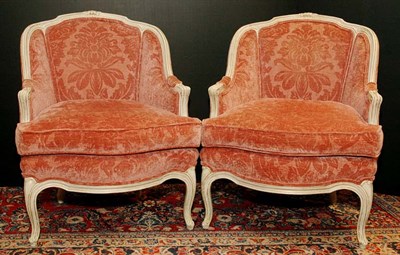 Lot 2495 - Pair of Louis XV Style Painted Bergeres Each...