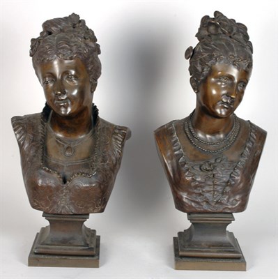 Lot 2454 - Pair of Patinated-Bronze Female Busts After a...