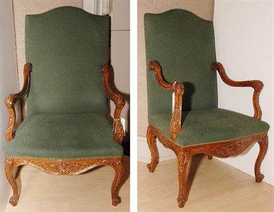 Lot 3275 - Pair of Louis XV Style Upholstered Walnut...