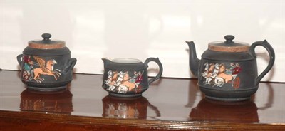 Lot 246 - English Black Ground Ceramic Three-Piece Tea...