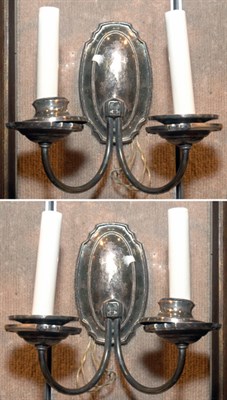Lot 3482 - Pair of Silver Plated Two-Light Sconces