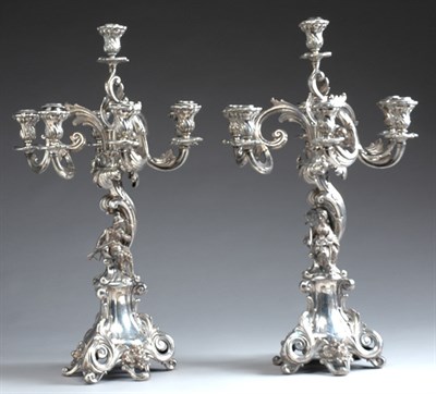 Lot 2273 - Pair of German Rococo Style Silver Seven-Light...