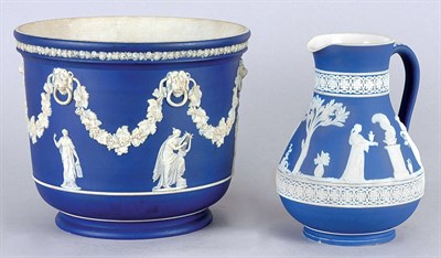 Lot 247 - Wedgwood Blue Jasperware Jardiniere; Together...