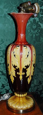 Lot 4186 - Majolica Urn-Form Three-Light Lamp Height 28...