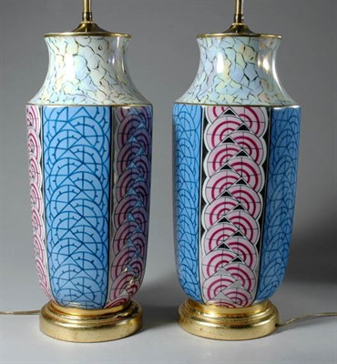 Lot 4394 - Pair of Porcelain Vasiform Two-Light Lamps