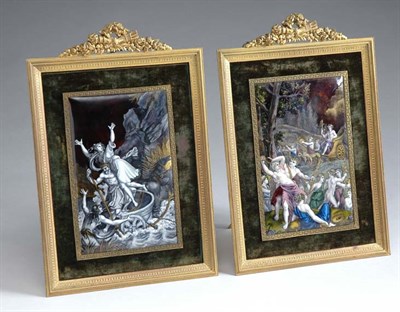 Lot 2735 - Pair of Framed Neoclassical Style Enameled...