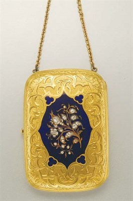 Lot 1038 - Antique Gold, Diamond and Blue Enamel Purse