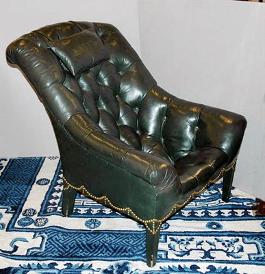 Lot 192 - Black Leather Tufted Upholstered Armchair With...