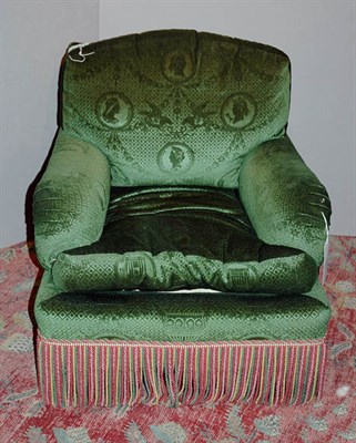Lot 227 - Green Velvet Damask Upholstered Armchair with...