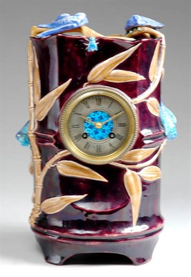 Lot 210 - Continental Majolica Aubergine Mantel Clock...