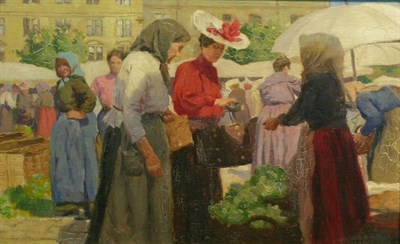 Lot 98 - Janos Kleh Hungarian, 1881-1919 AT THE MARKET...