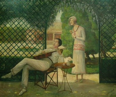 Lot 140 - L. Jenybal COUPLE ON A VERANDA Signed L....