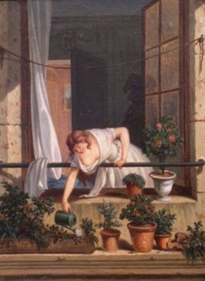 Lot 90 - French School 19th Century WOMAN ON A BALCONY...