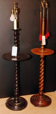 Lot 556 - Two Mahogany Barley Twist Floor Lamps Height...