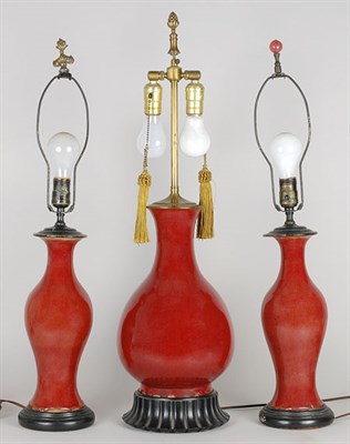 Lot 325 - Pair of Asian Oxblood Vases Mounted as Lamps;...