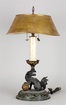 Lot 480 - Asian Patinated-Metal Fu Lion Bouillotte Lamp...