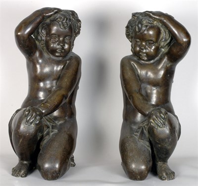 Lot 2531 - Pair of Patinated-Bronze Figural Supports Each...