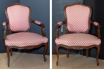 Lot 297 - Pair of Louis XV Style Fruitwood Fauteuils
