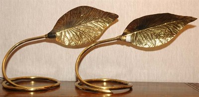 Lot 125 - Pair of Brass Leaf-Form Lamps Height 14 inches.