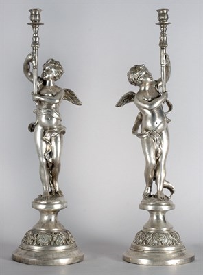Lot 2191 - Pair of Louis XV Style Silvered Metal Figural...