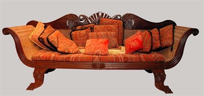 Lot 319 - Anglo-Indian Carved Hardwood and Caned Sofa...
