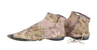 Lot 260 - Green Silk Brocade Ankle Boots Continental,...