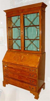 Lot 390 - Georgian Style Yewwood Bureau Bookcase Height...