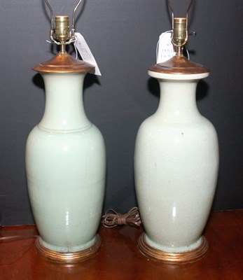 Lot 427 - Pair of Asian Celadon Porcelain Lamps Height...