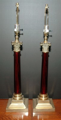 Lot 425 - Pair of Red Glass and Gilt-Metal Columnar...