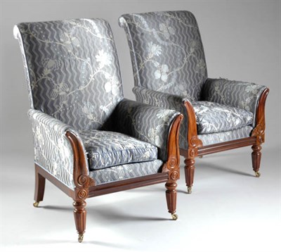 Lot 605A - Pair of William IV Rosewood Library Chairs...