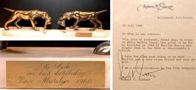 Lot 194 - Pair of Gilt-Metal and Onyx Dog-Form Book Ends;...