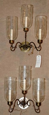 Lot 3437 - Set of Five Georgian Style Brass Three-Light...