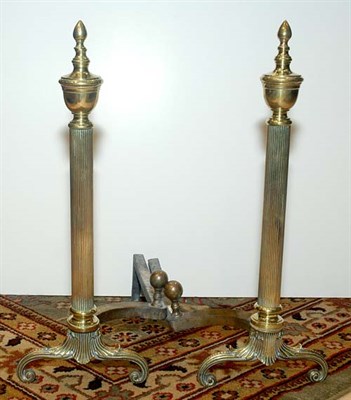 Lot 395 - Pair of Neoclassical Style Brass Andirons;...