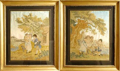 Lot 631 - Pair of Regency Silk Embroidered Pictures...