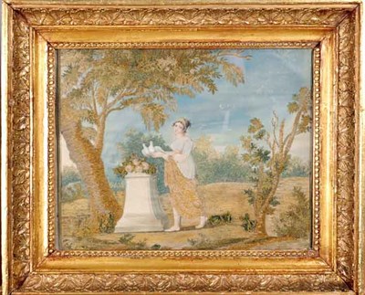 Lot 610 - Embroidered Mourning Picture Early 19th...
