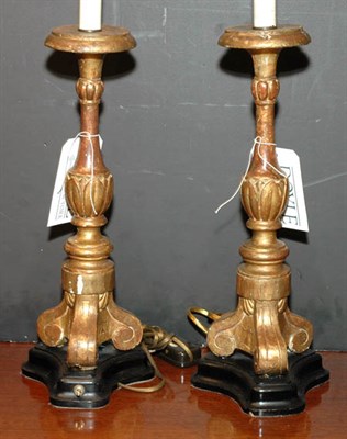 Lot 230 - Pair of Baroque Style Gilt-Wood Candlestick...