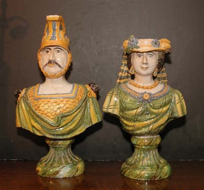 Lot 358 - Pair of Glazed Earthenware Figural Busts...