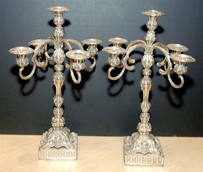 Lot 345 - Pair of German Silver Five-Light Candelabra...