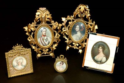 Lot 406 - Group of Portrait Miniatures Including two...