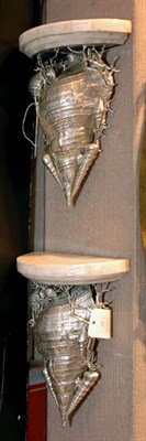 Lot 545 - Pair of Marble Top Silvered-Metal Shell-Form...