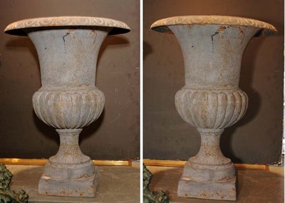 Lot 630 - Pair of Campana-Form Painted Iron Garden Urns...