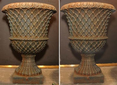 Lot 631 - Pair of Campana-Form Painted Iron Garden Urns...