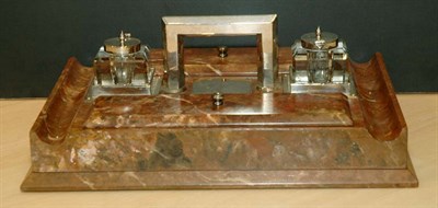 Lot 307A - Silver Plated and Marble Double Inkstand