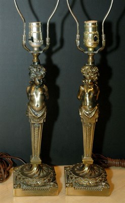 Lot 190A - Pair of Brass Lamps Each in the form of a...