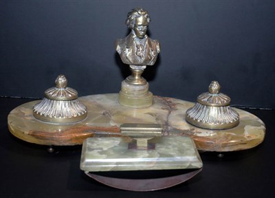 Lot 131A - Green Onyx and Gilt-Metal Double Inkstand
